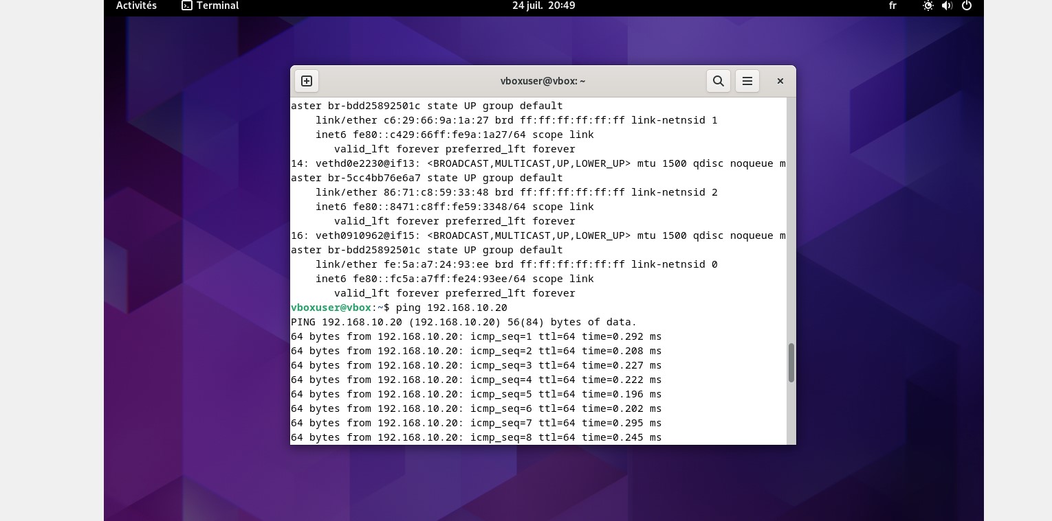 Ping entre les deux VMs